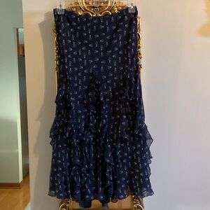 Lauren Ralph Lauren Navy Floral Patterned Silk Midi Skirt size M